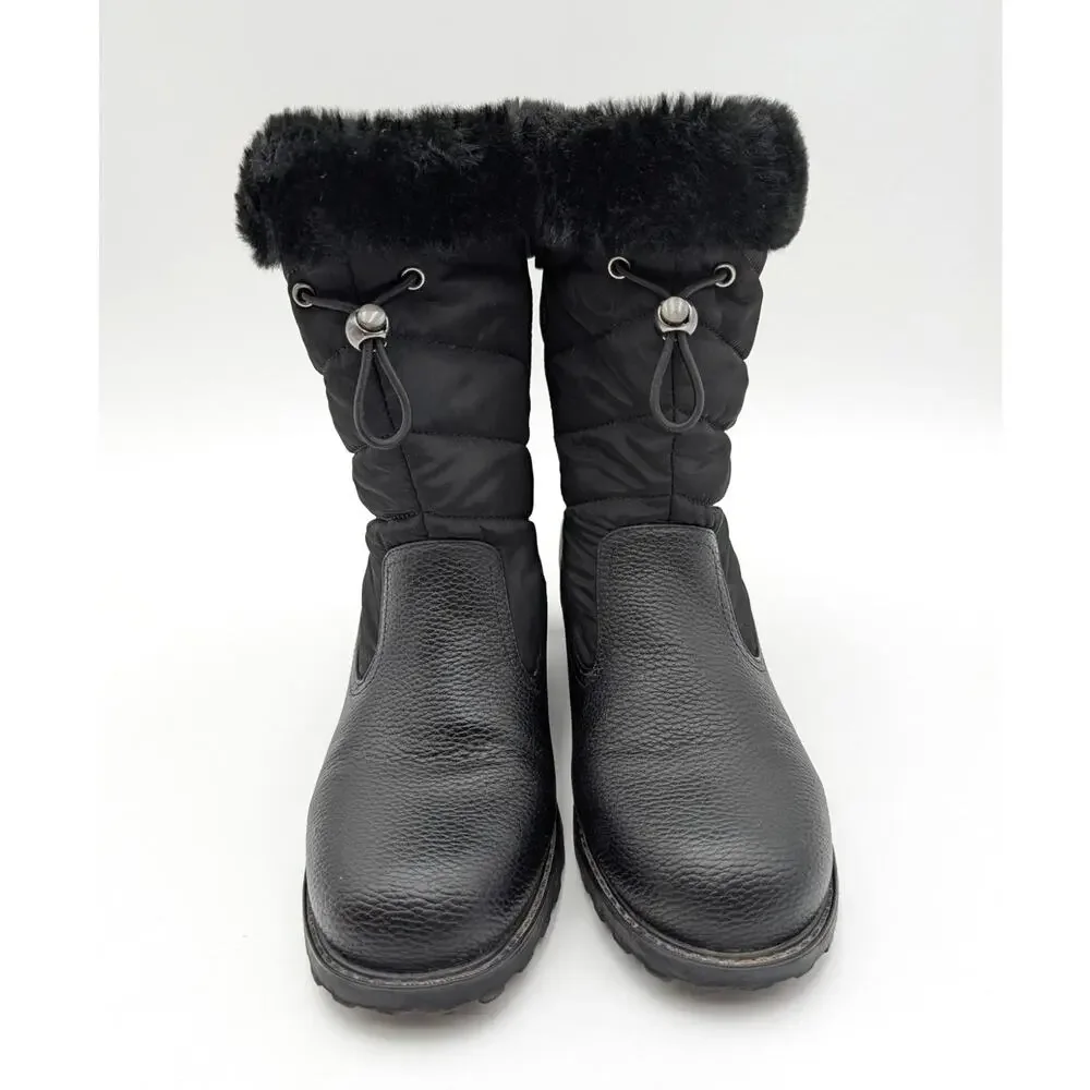 Trotters Bryce Faux Fur Trim Winter Boots Women's Black Tumbled Size US5.5M EU36